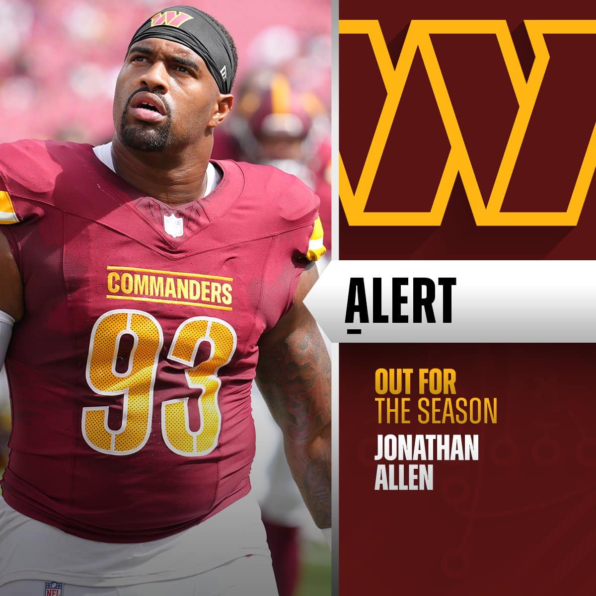 Commanders pierden por la temporada a Jonathan Allen.