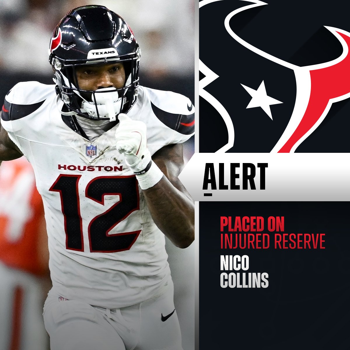 Houston Texans colocaron a Nico Collins en la reserva de lesionados.