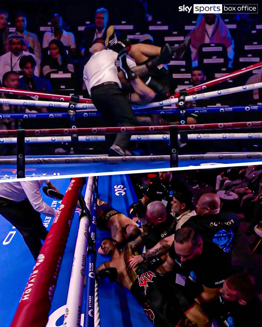 Inédita caída de Ben Whittaker y Liam Cameron en plena pelea.