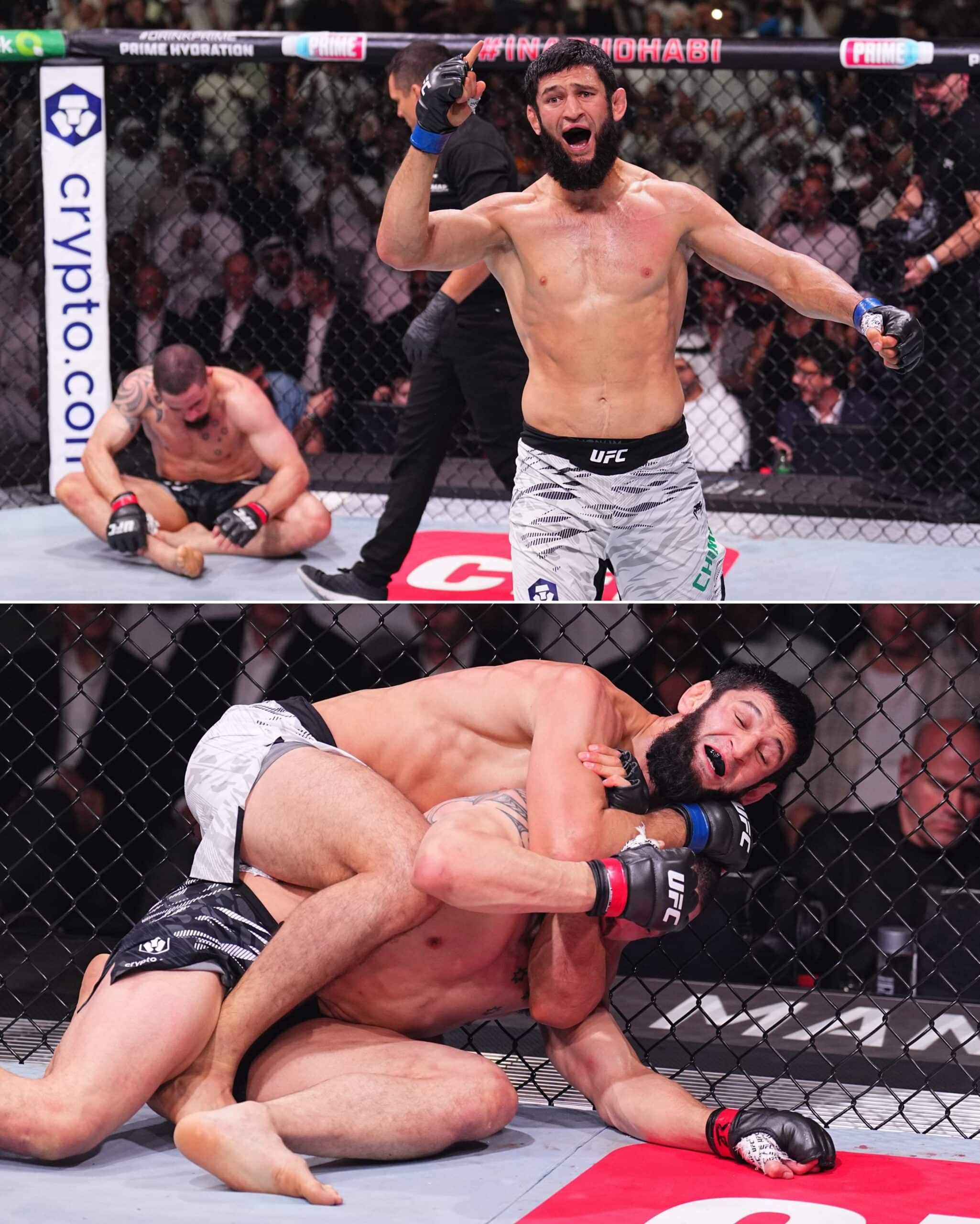 Khamzat Chimaev sigue invicto tras someter a Robert Whittaker en Abu Dhabi.