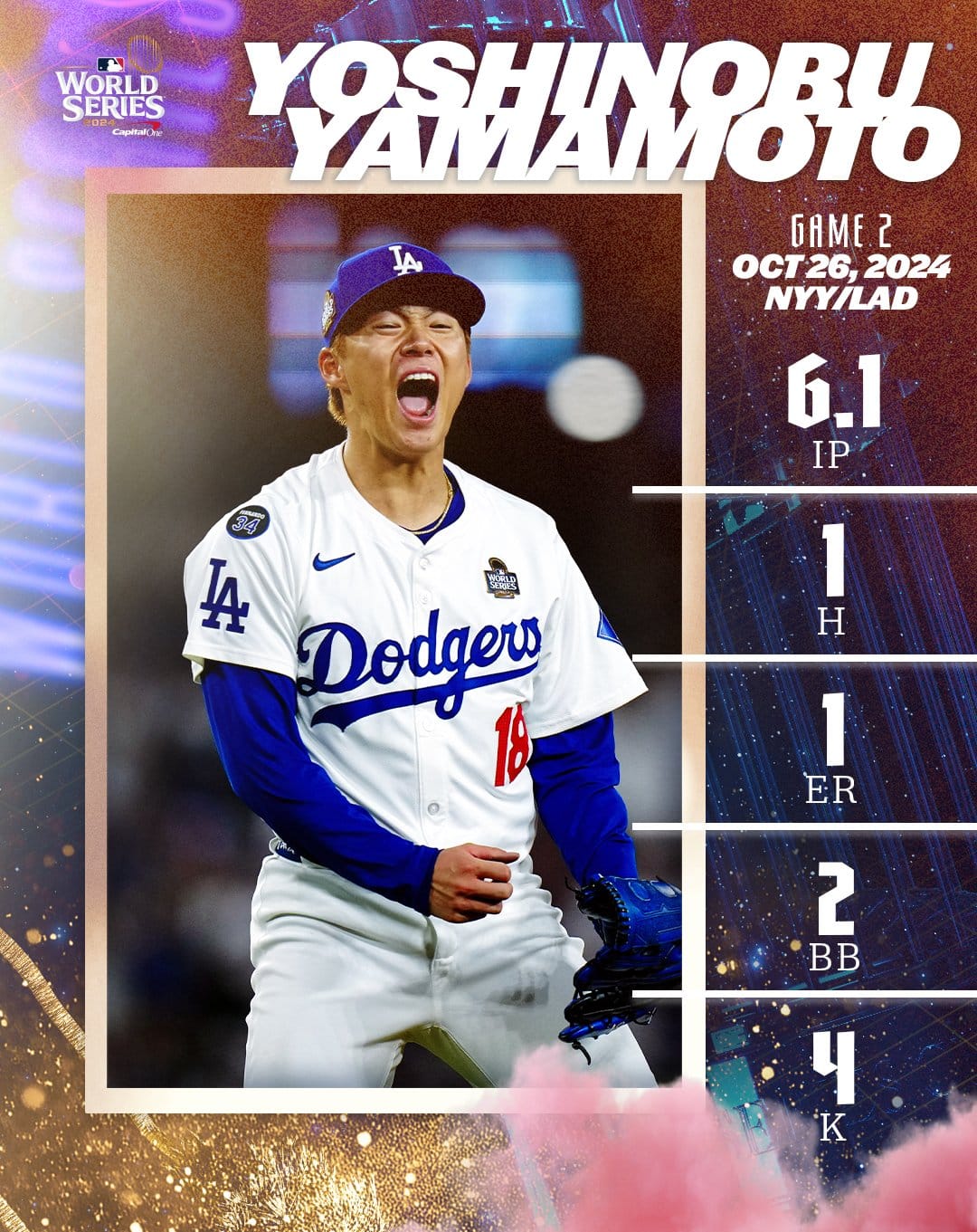 Yoshinobu Yamamoto lanzó una joya en el segundo juego.