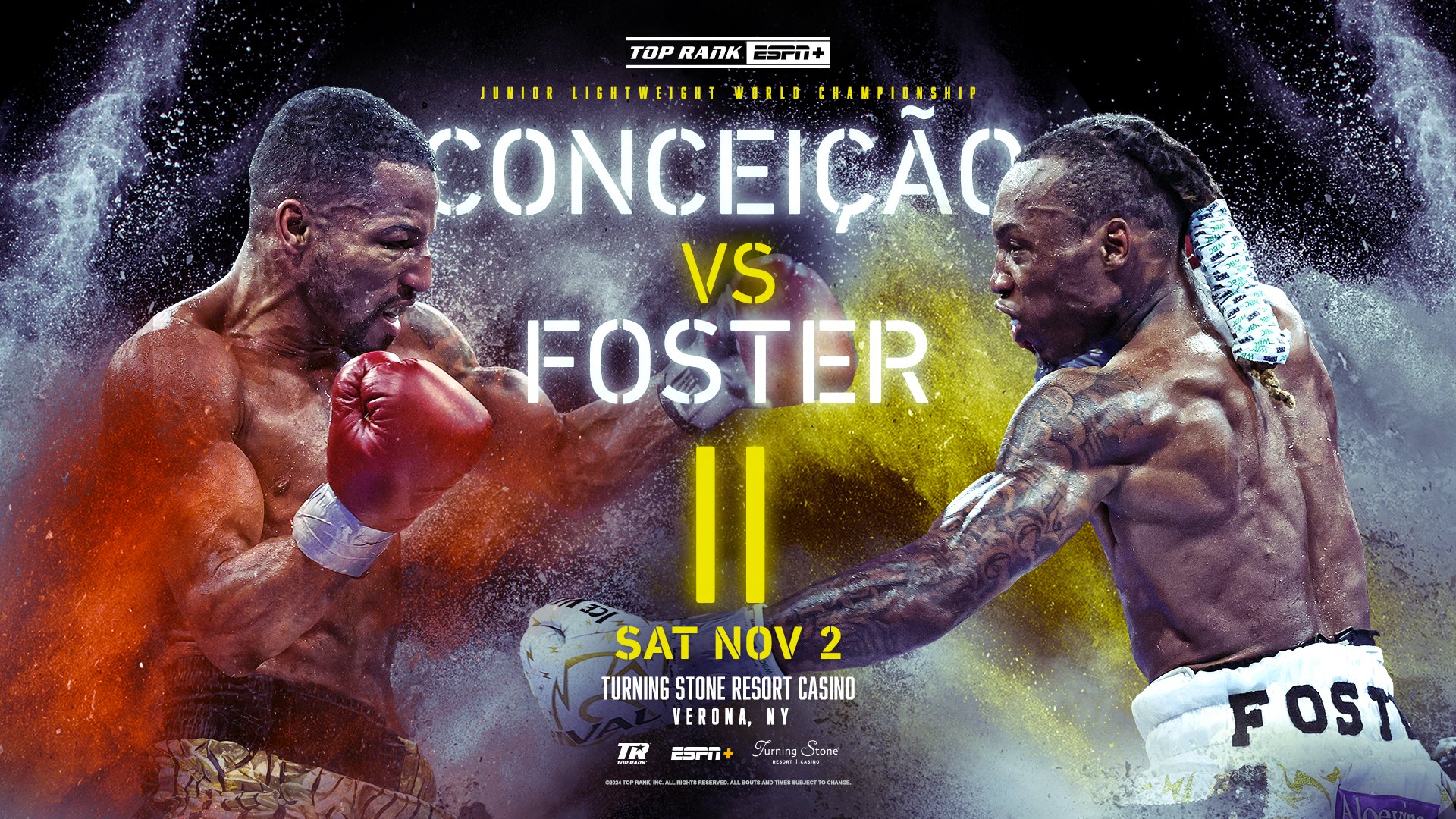 Robson Conceição defenderá su título superpluma el WBC contra O’Shaquie Foster, en una esperada revancha, el próximo sábado 2 de noviembre en el Turning Stone Resort Casino de Verona, Nueva York.