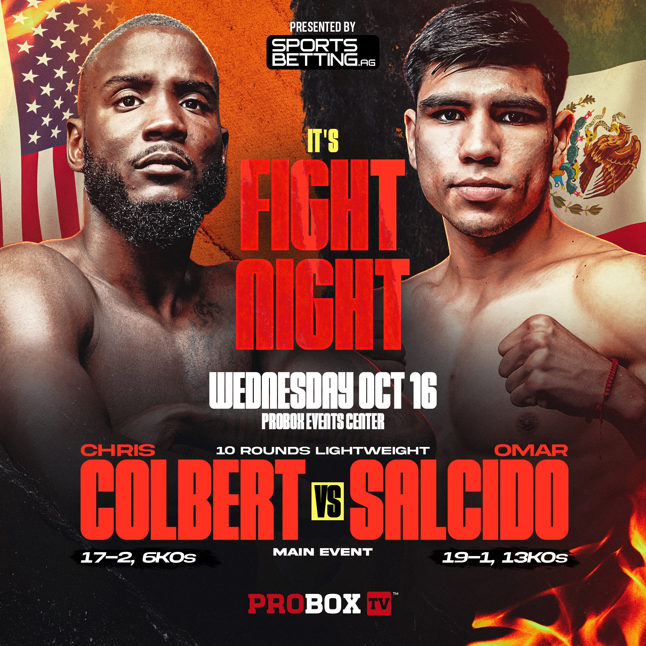 Chris “Primetime” Colbert (17-2, 6 nocauts) se enfrentará a Omar Salcido (19-1, 13 nocauts) en una pelea de peso ligero de 10 asaltos.