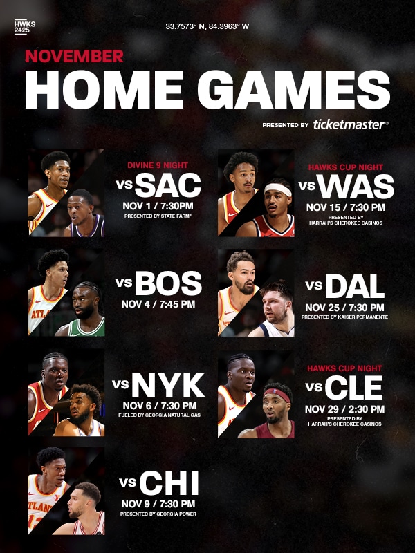 Juegos en casa de los Atlanta Hawks para esta temporada.