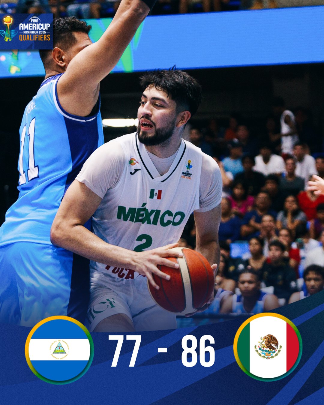 México venció a la local Nicaragua por marcador de 86-77 en el Polideportivo Alexis Argüello en Managua.