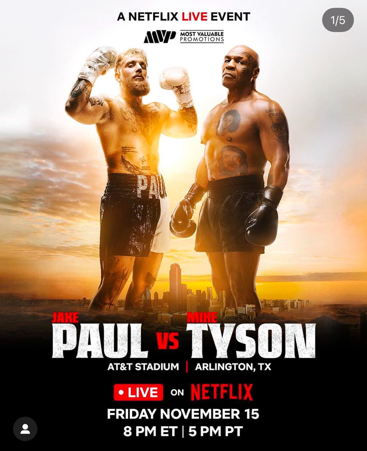 Jake Paul vs Mike Tyson, este viernes desde Arlington, Texas.