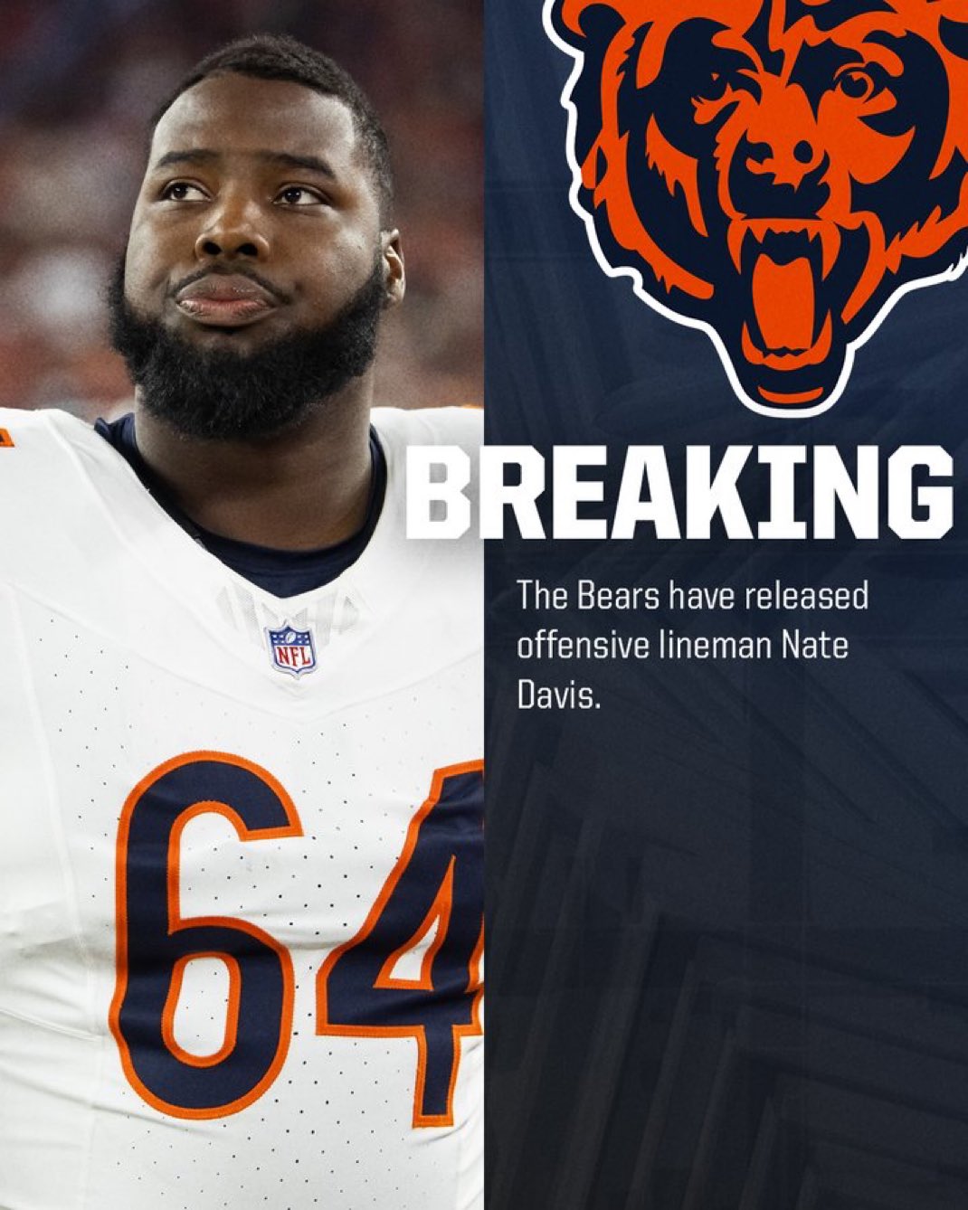 Nate Davis es despedido de los Chicago Bears en plena temporada.