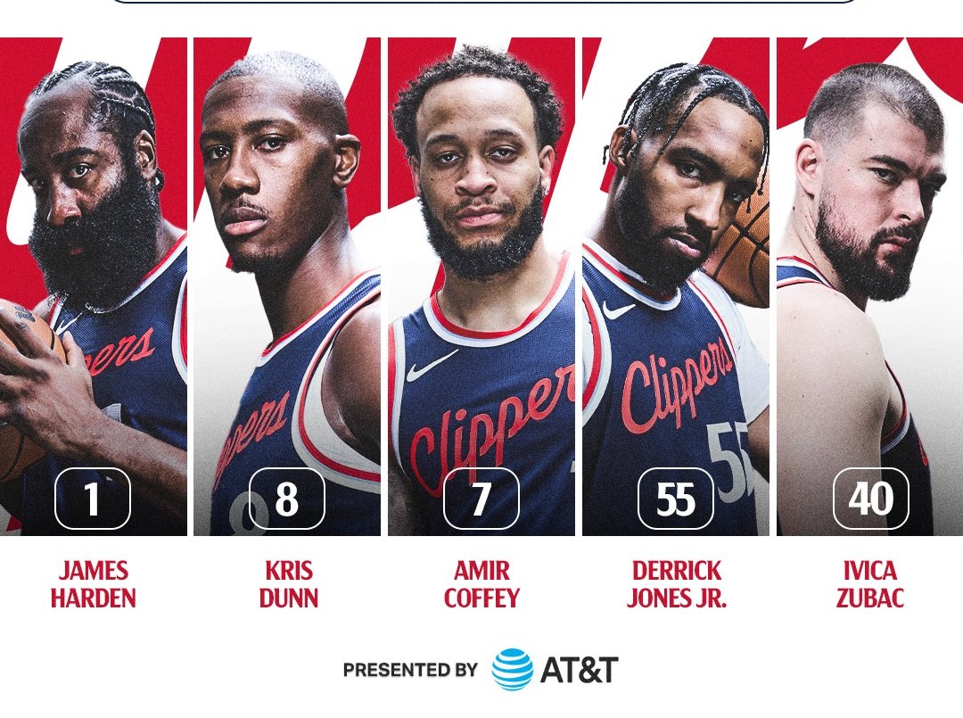 Quinteto titular de Los Ángeles Clippers para este lunes.