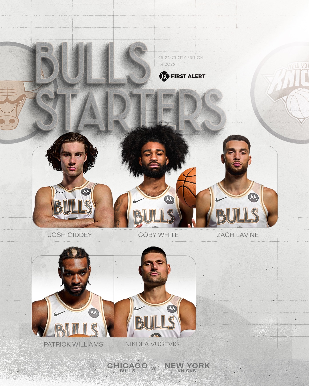 Quinteto titular de los Bulls para esta noche en el United Center.