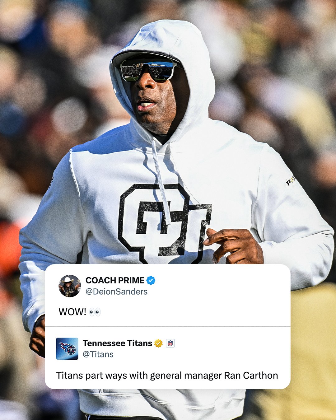 Deion Sanders reaccionó ante la decisión de Ran Carthon de no ser el gerente general de los Titans. Tennessee actualmente tiene la primera selección del draft de 2025.