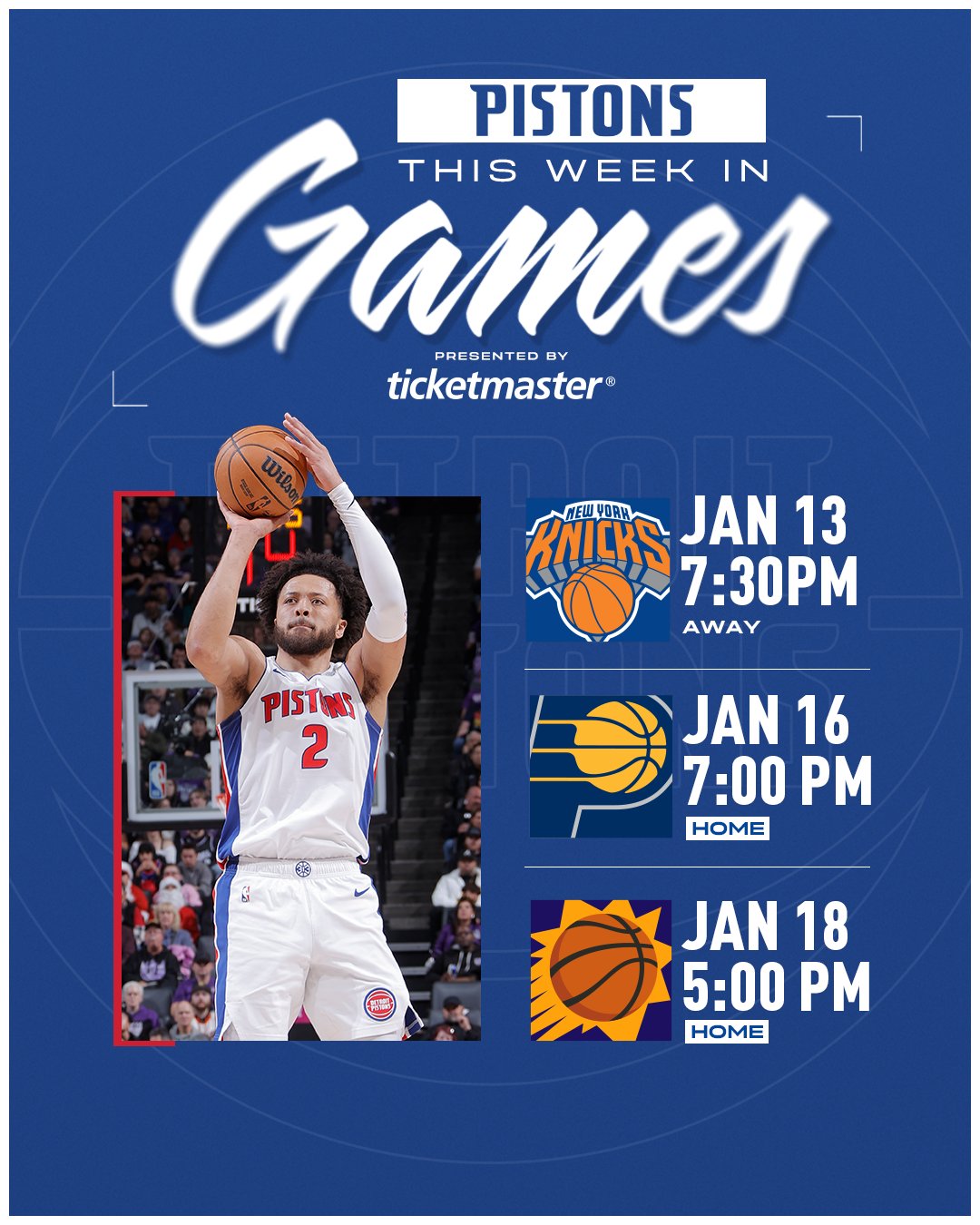 Agenda de la semana de juego de los Pistons en la NBA.