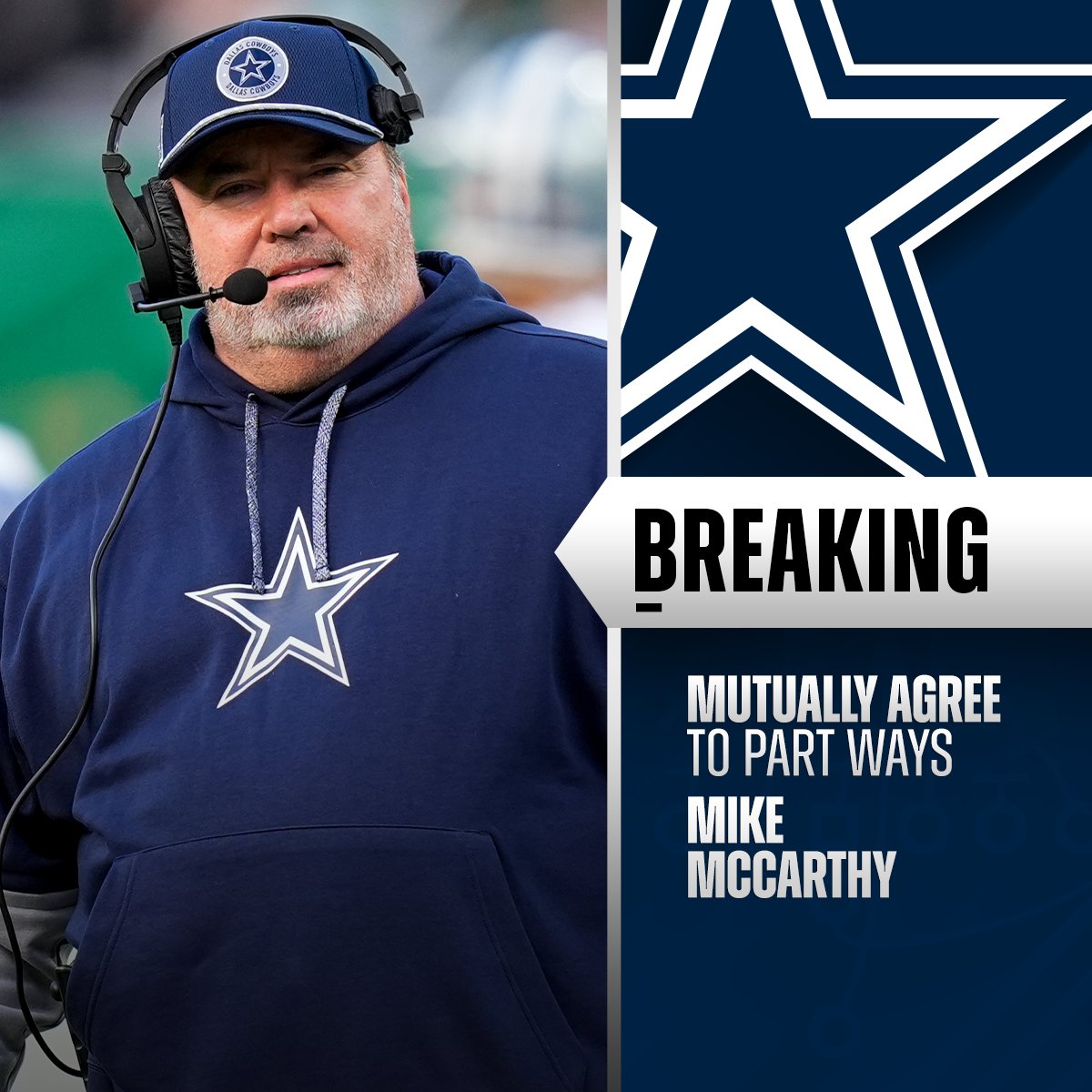 Los Cowboys y el entrenador en jefe Mike McCarthy acuerdan mutuamente separarse.