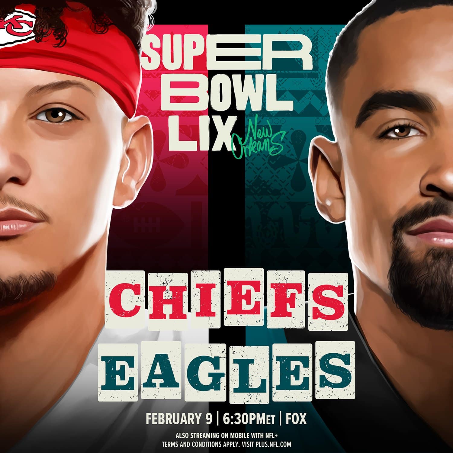 Chiefs vs Eagles, este 9 de febrero en Nueva Orleans.