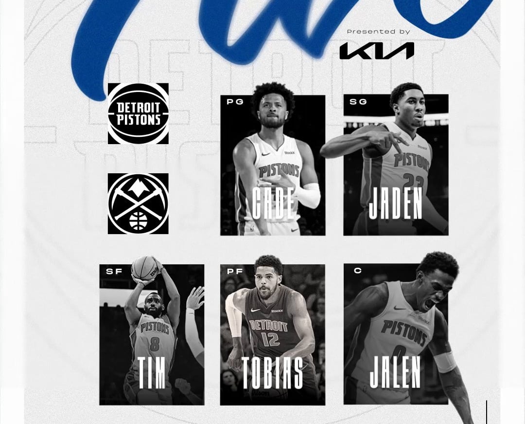 Quinteto titular de los Detroit Pistons para este miércoles.