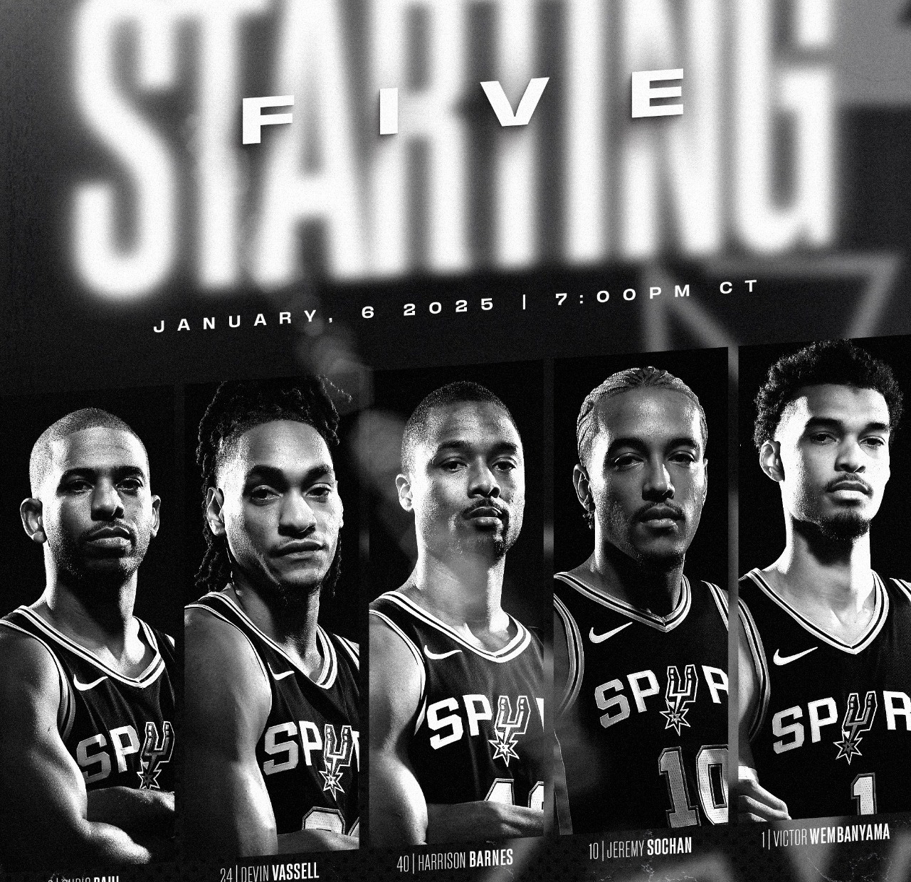 Quinteto titular de los San Antonio Spurs para hoy.