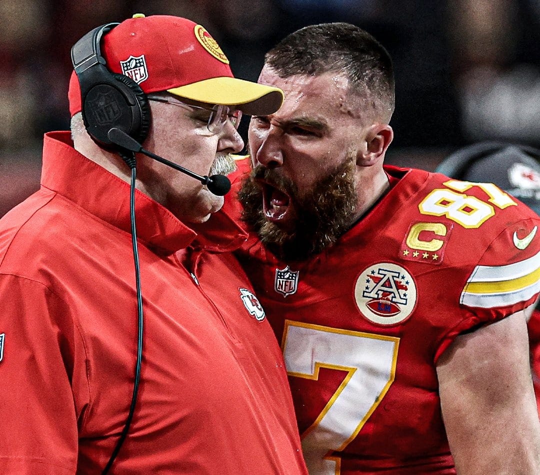 Travis Kelce y Andy Reid en el juego de Conferencia Americana.