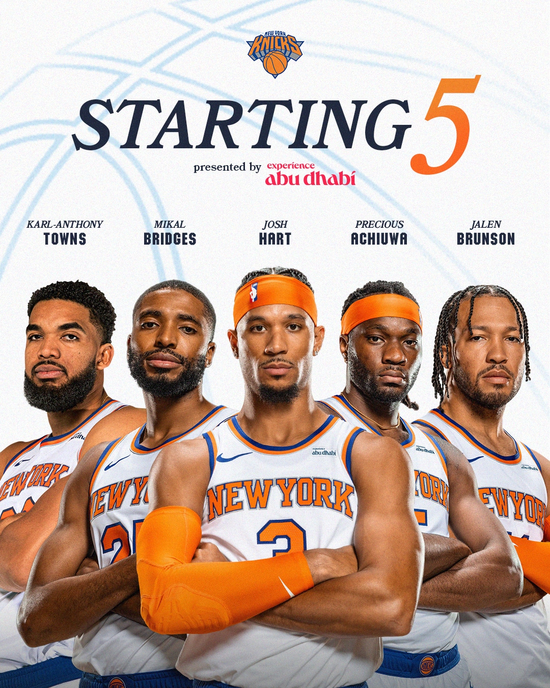 Jugadores titulares de los Knicks para el día de hoy.