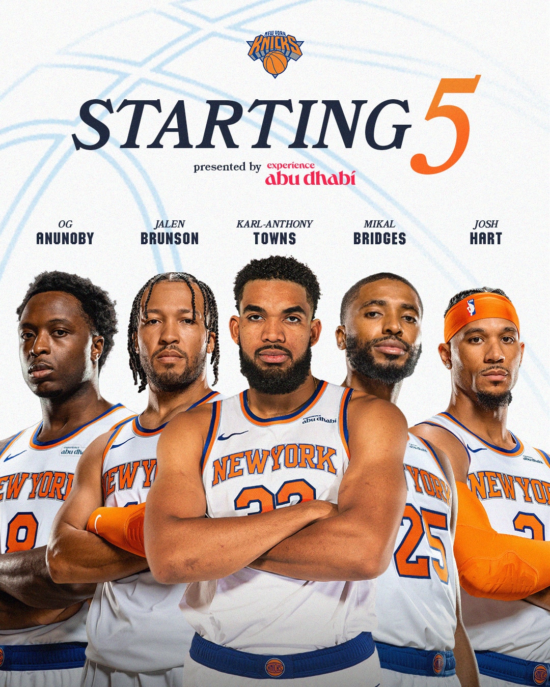 Quinteto titular de los New York Knicks para el día de hoy.