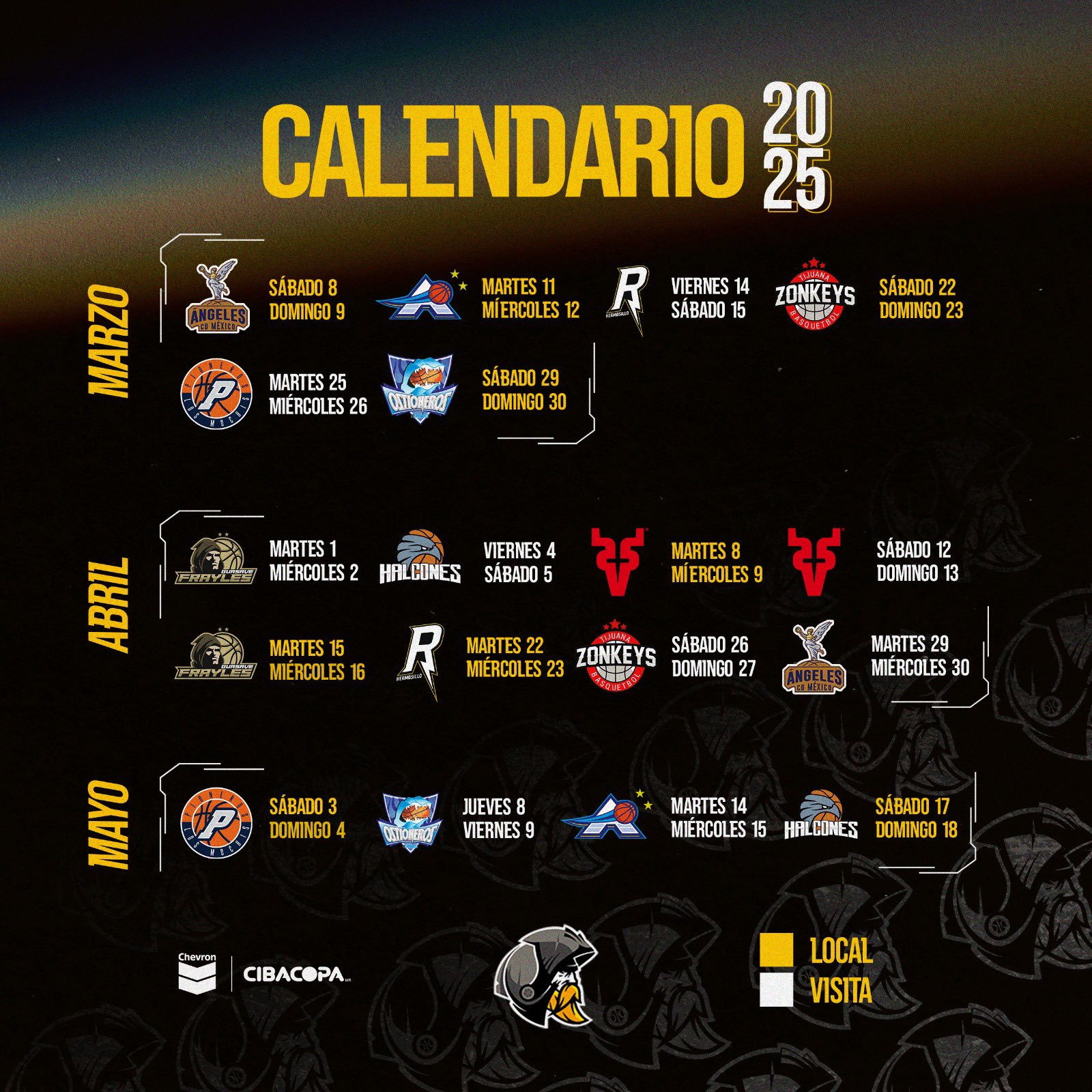 Calendario de Caballeros de Culiacán.